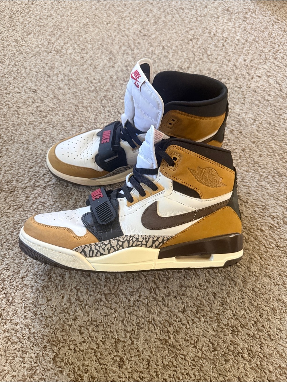 Nike Air Jordan High-Top Sneakers in White, Brown & Tan with Elephant Print